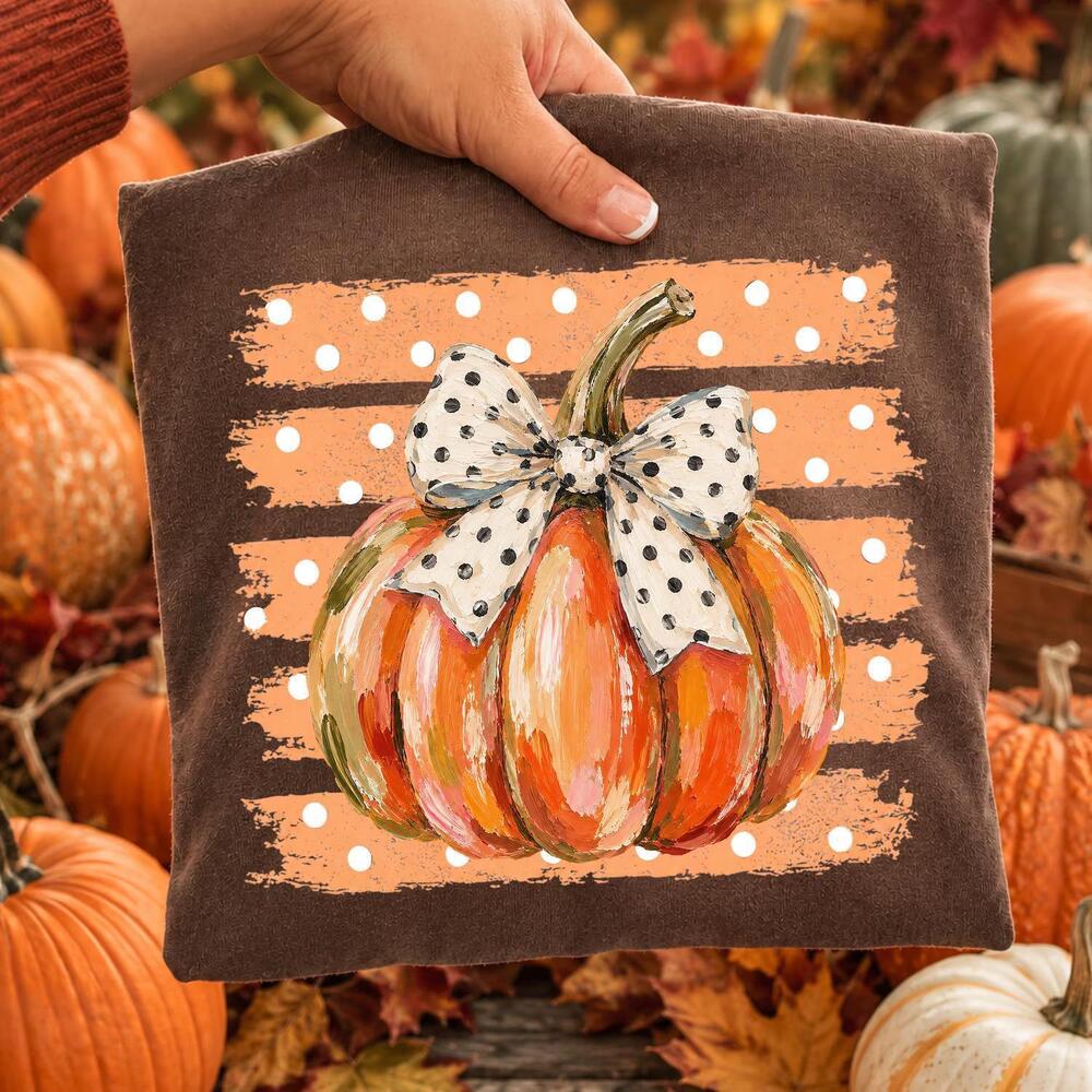 Striped Preppy Pumpkin S Shirt, Fall Pumpkin Shirt, Polka Dot Pumpkin Shirt
